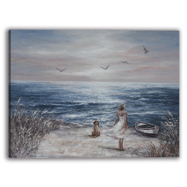 Breakwater Bay Tenny Woman And Dog Of Coastal Art Wayfair